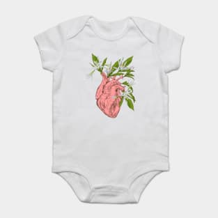 heart with flowers, leaves and birds Baby Bodysuit